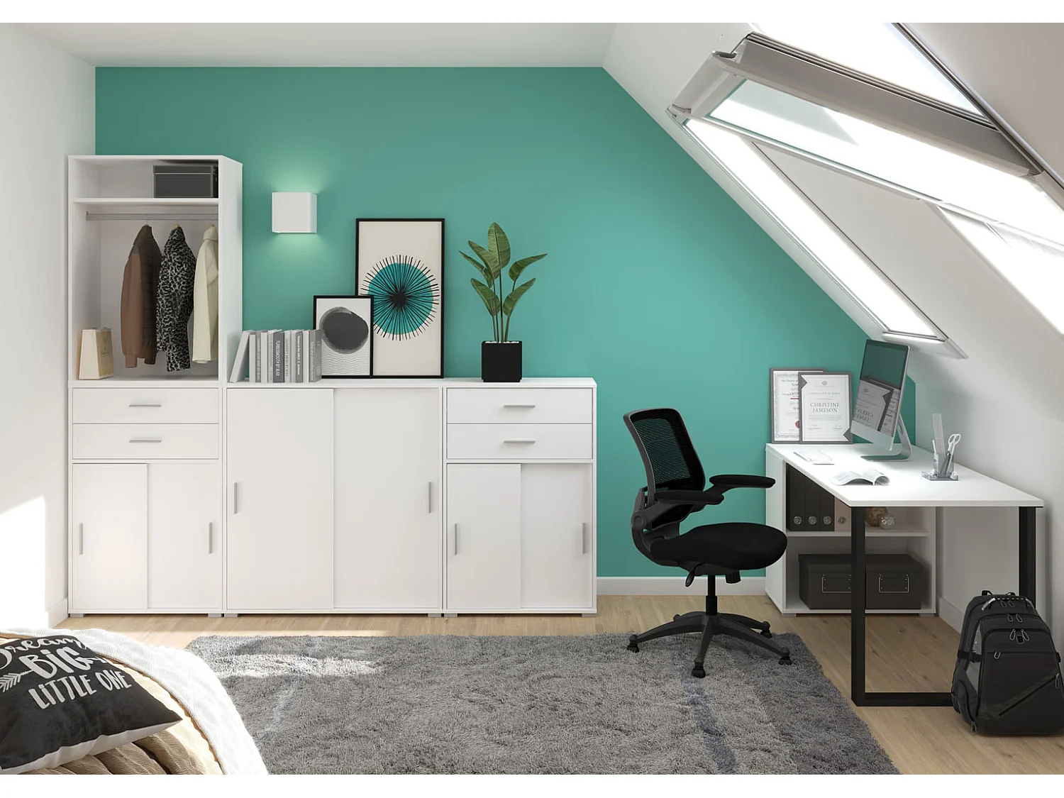 Mover kantoor kast met 2 schuifdeuren 2 deuren, 2 laden wit.