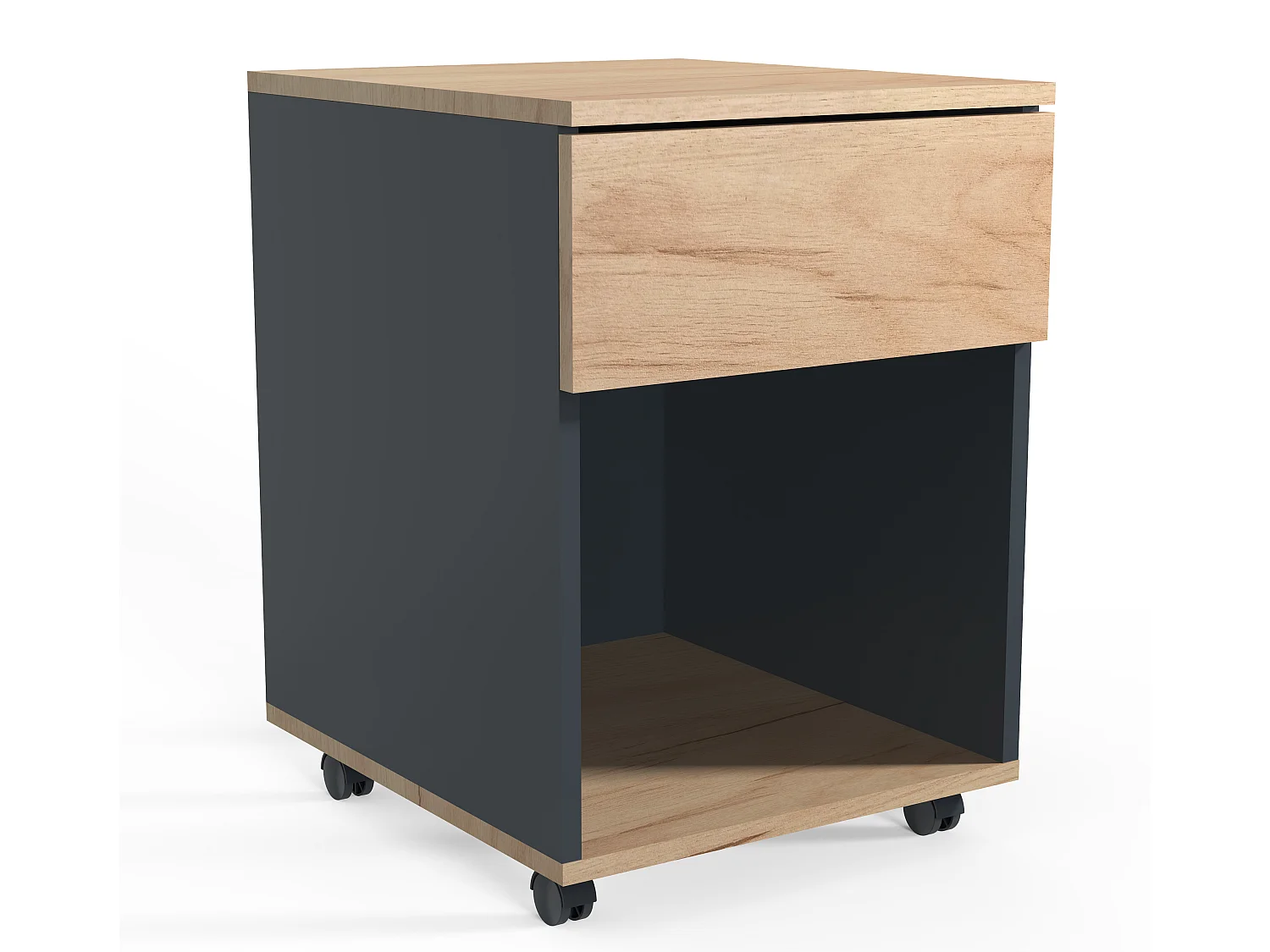 Roll Container Dalosa Anthracite / honey oak H. 55 x W. 39 x D. 45 cm