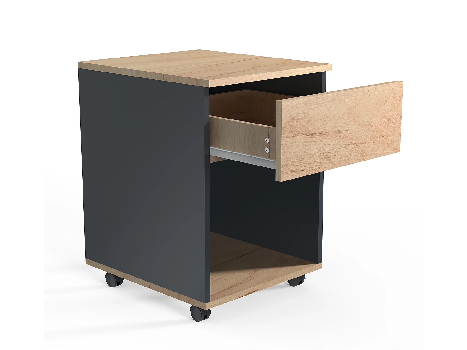 Roll Container Dalosa Anthracite / honey oak H. 55 x W. 39 x D. 45 cm