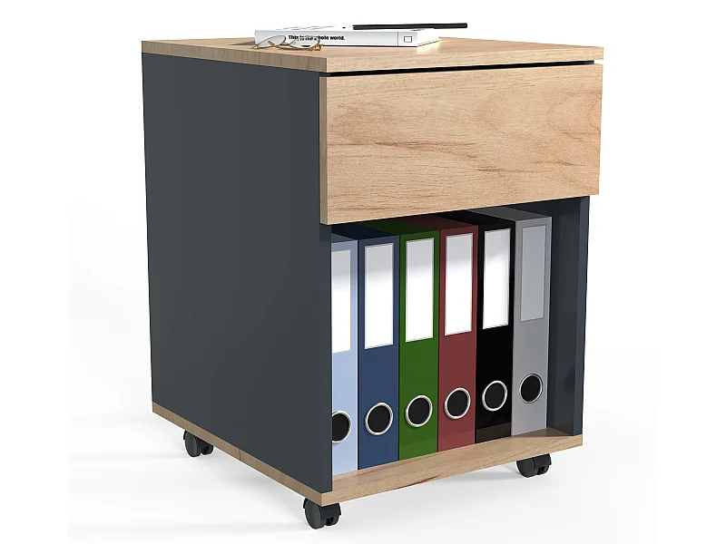 Roll Container Dalosa Anthracite / honey oak H. 55 x W. 39 x D. 45 cm