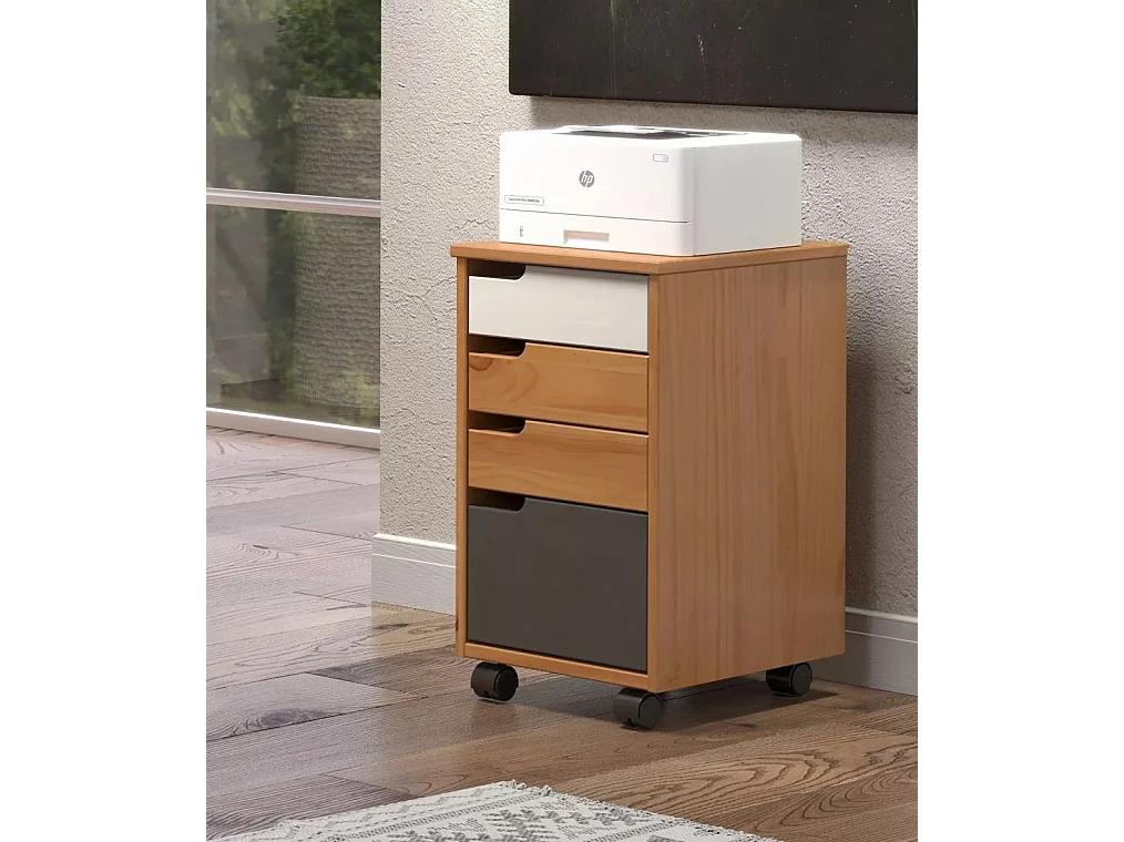 Mestre kommode kantoor, ladecassette op wielen. 3,1 lade honing,wit.grijs.
