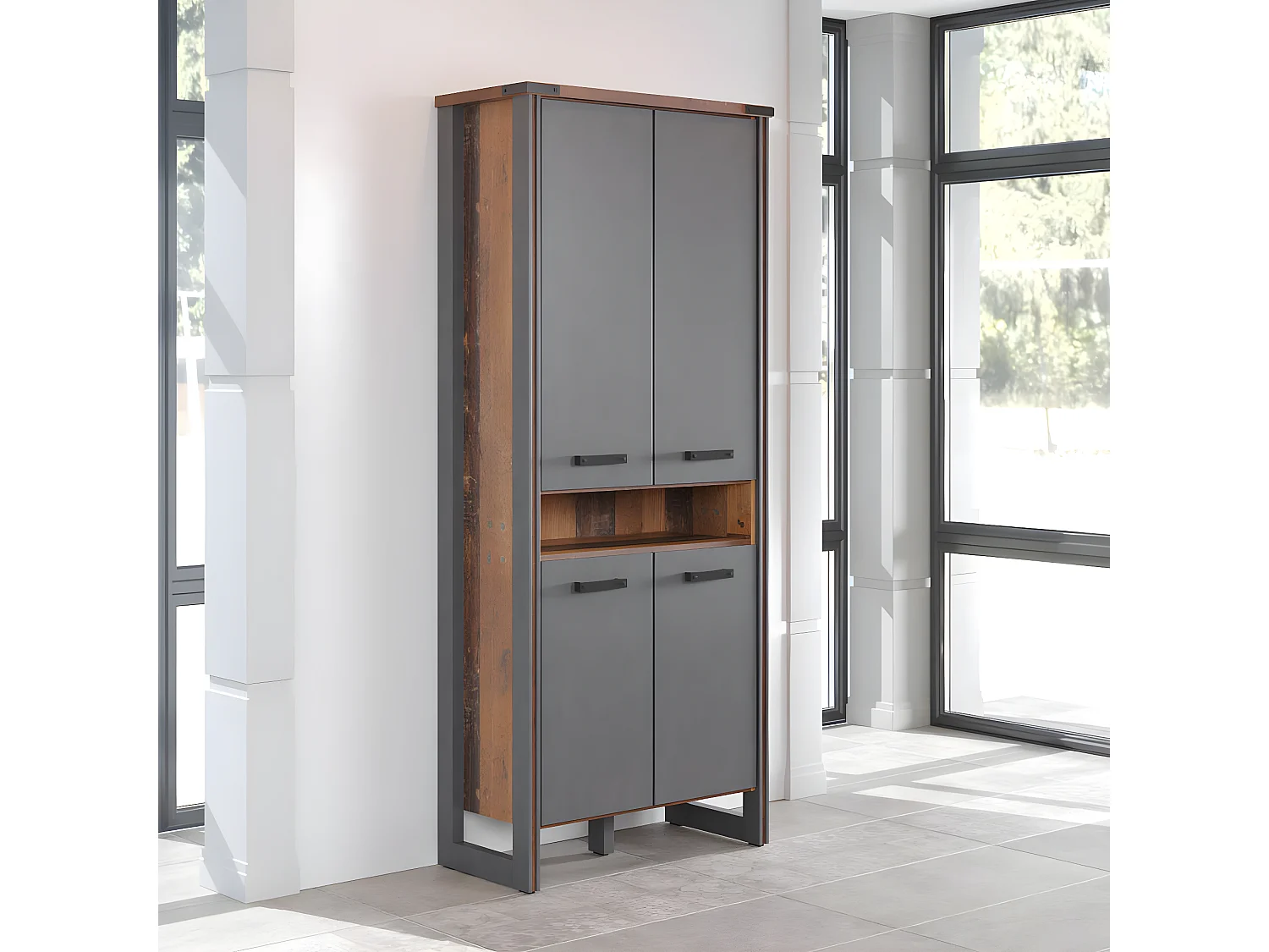 Prime étagère de bureau 4 portes, 1 tablette, Old Wood décor.