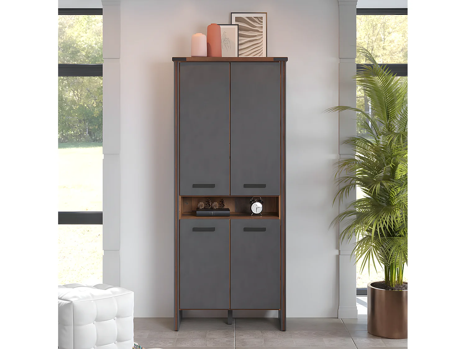 Prime étagère de bureau 4 portes, 1 tablette, Old Wood décor.