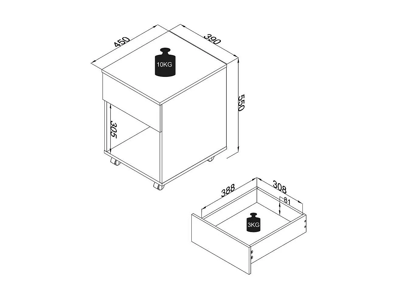 Roll Container Dalosa White H. 55 x W. 39 x D. 45 cm