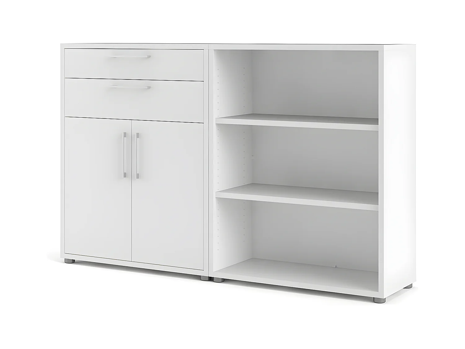 Prisme Étagère de bureau 2 tiroirs, 2 portes et 2 tablettes de rangement, blanc