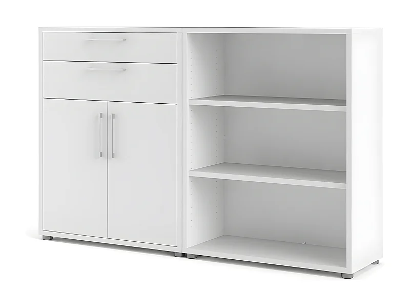 Prisme Étagère de bureau 2 tiroirs, 2 portes et 2 tablettes de rangement, blanc