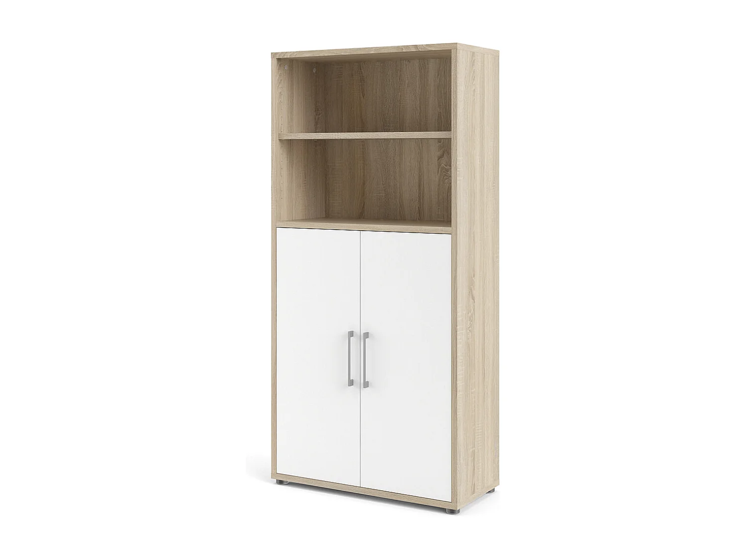 Prisme Armoire de bureau 2 espaces de rangement et 2 portes, finition chêne, blanc