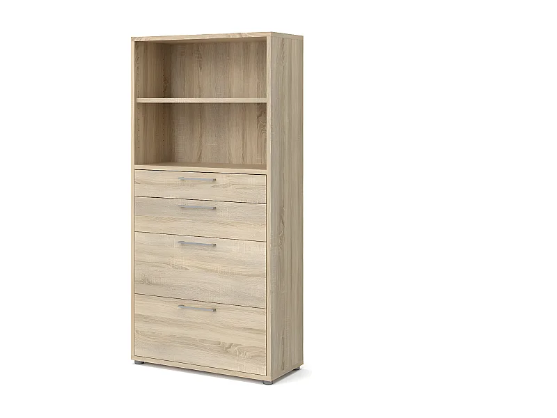 Prisme Armoire de bureau 2 espaces de rangement et 4 tiroirs, finition chêne.