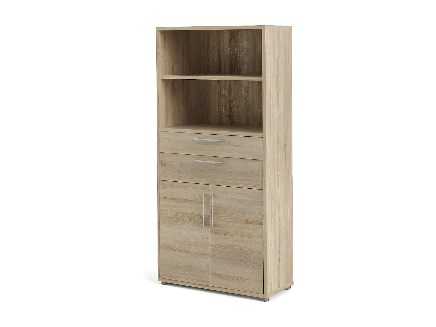 Prisme Armoire de bureau 2 espaces de rangement, 2 tiroirs et 2 portes, finition chêne.