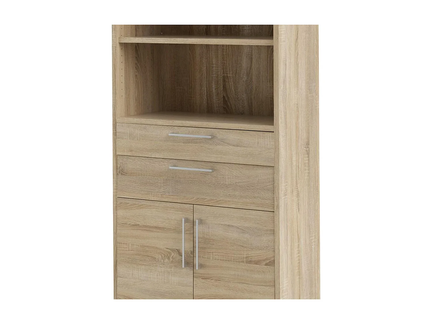 Prisme Armoire de bureau 2 espaces de rangement, 2 tiroirs et 2 portes, finition chêne.