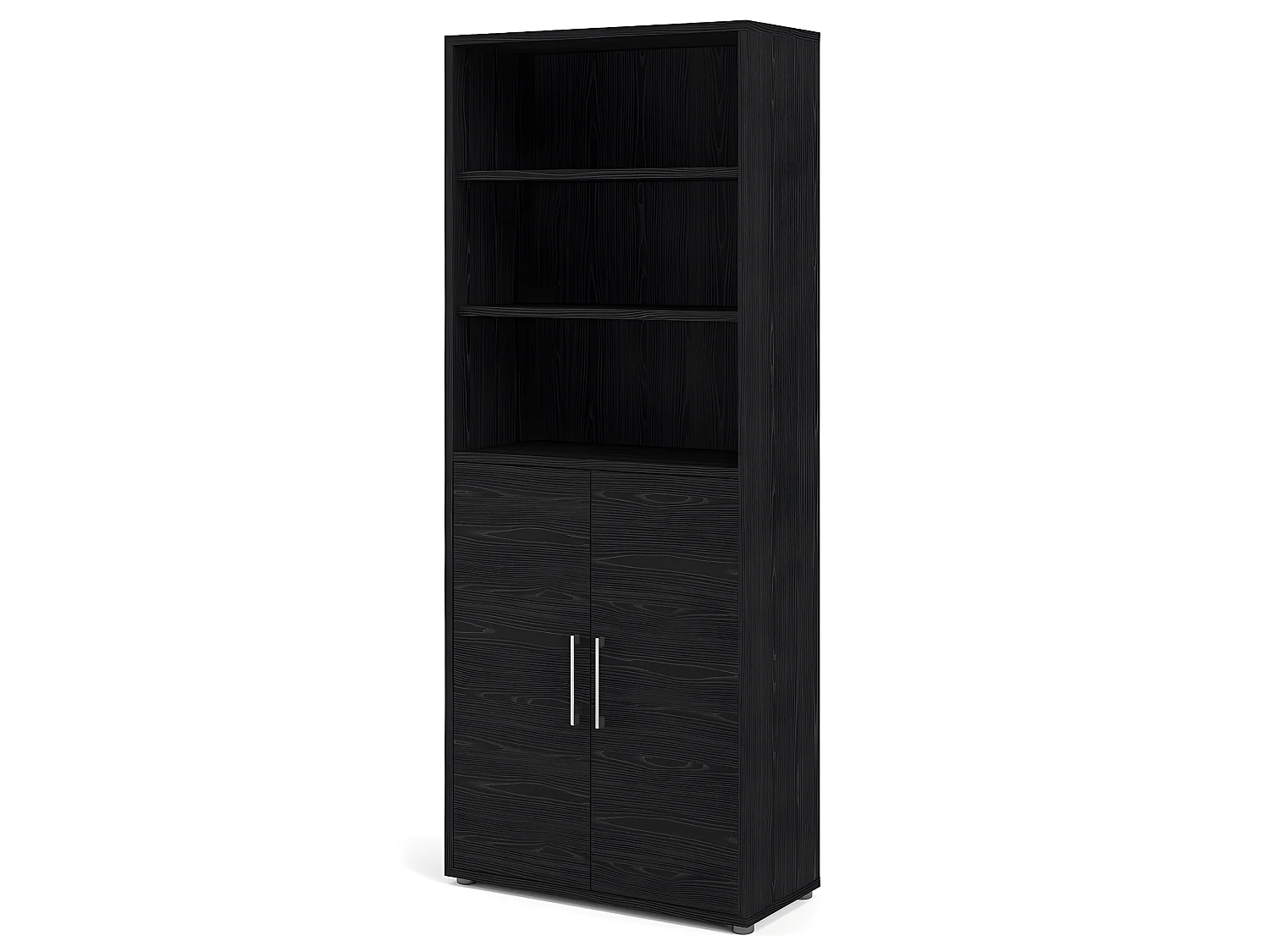 Prisme Étagère de bureau haute 2 portes et 2 tablettes de rangement, finition frêne noir