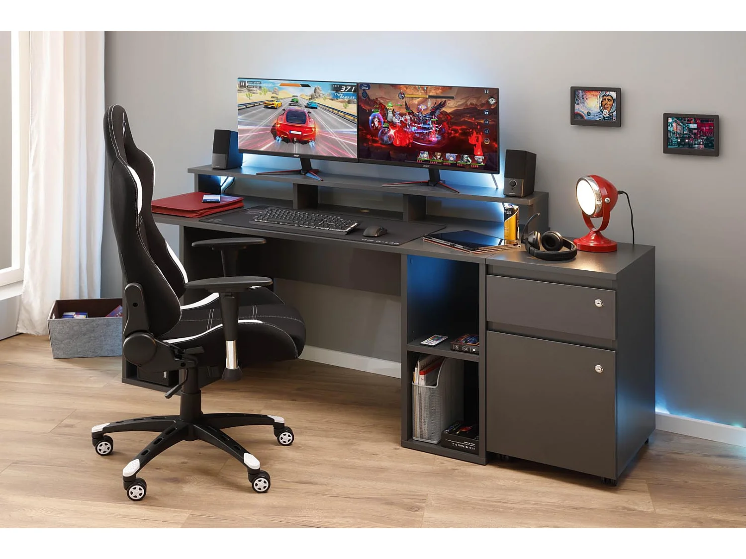 FileGuard commode tiroir cassette 1 tiroir, 1 porte avec clé gris.