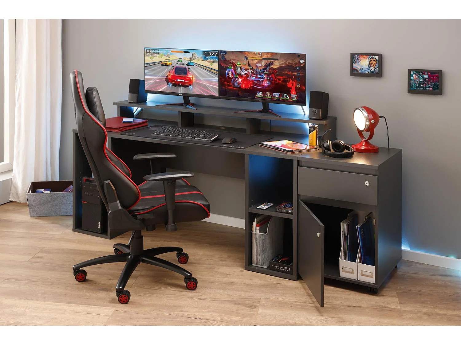 FileGuard commode tiroir cassette 1 tiroir, 1 porte avec clé gris.