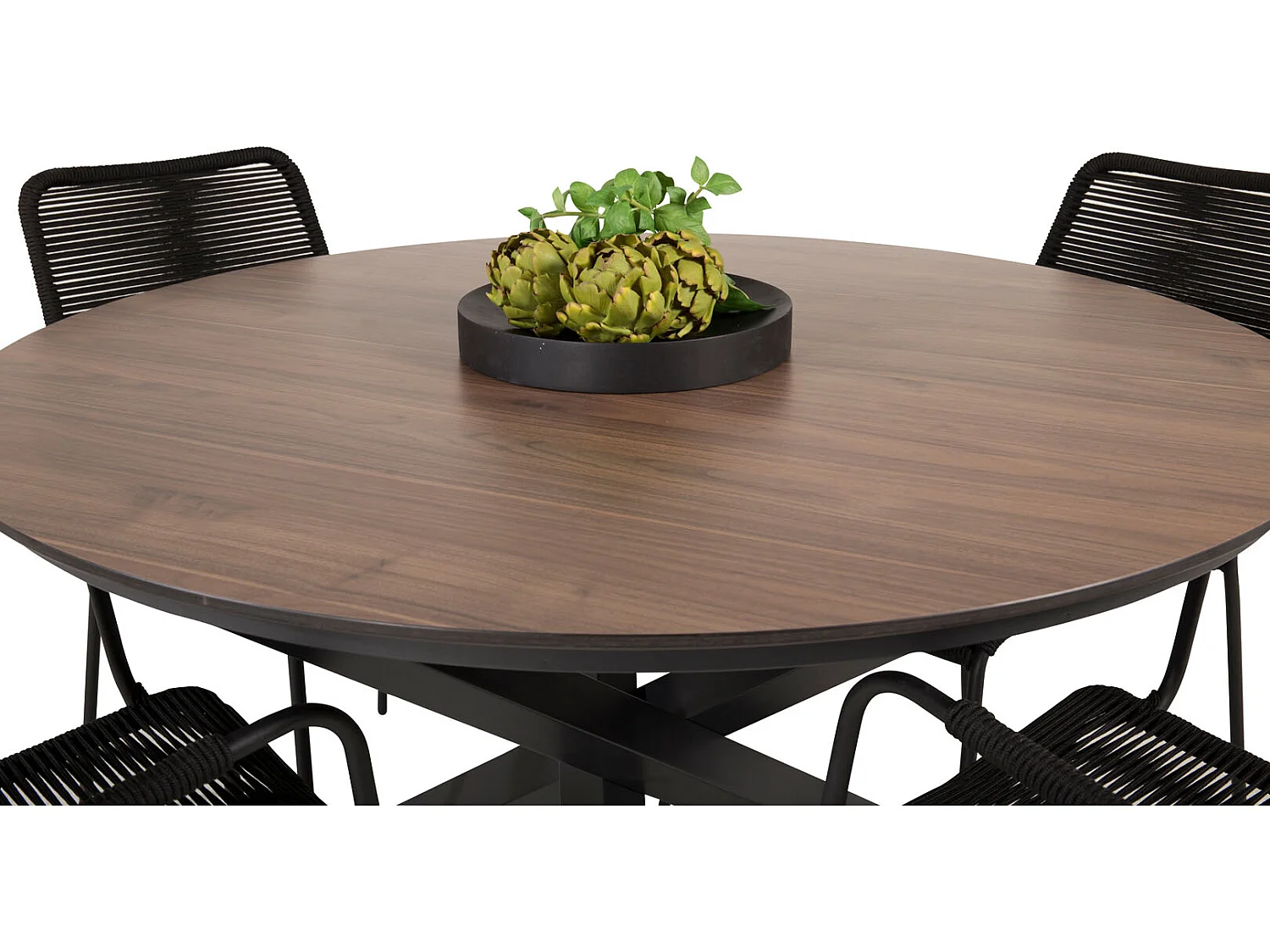 Llama Ensemble table et chaises de jardin, table Ø120cm et 4 chaises avec accoudoirs S Lindos, noir, marron.