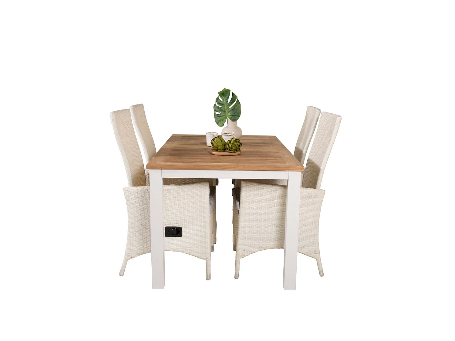 Panama tuinmeubelset tafel 90x152/210cm en 4 stoel Padova wit, naturel.