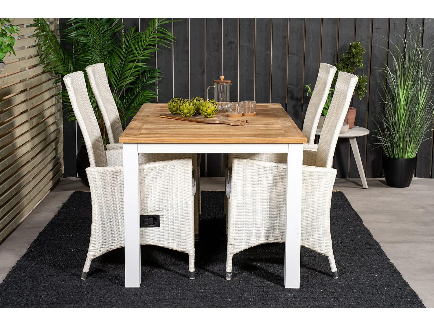 Panama tuinmeubelset tafel 90x152/210cm en 4 stoel Padova wit, naturel.