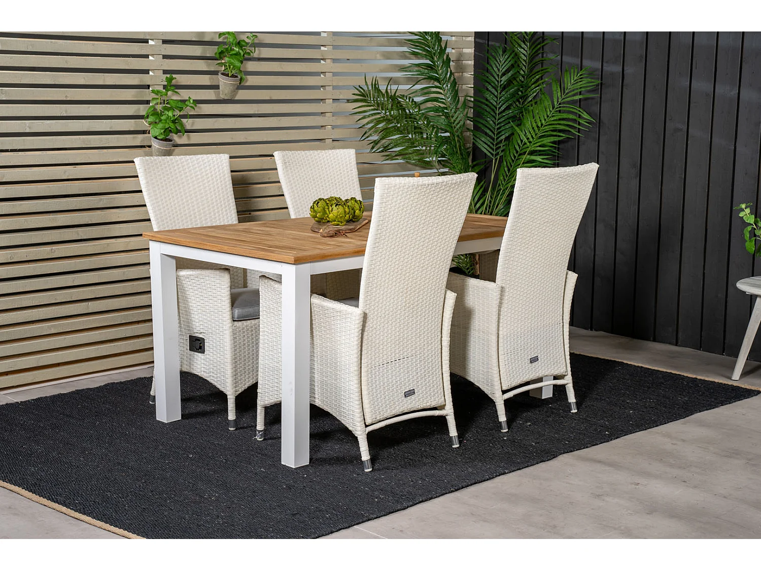 Panama tuinmeubelset tafel 90x152/210cm en 4 stoel Padova wit, naturel.