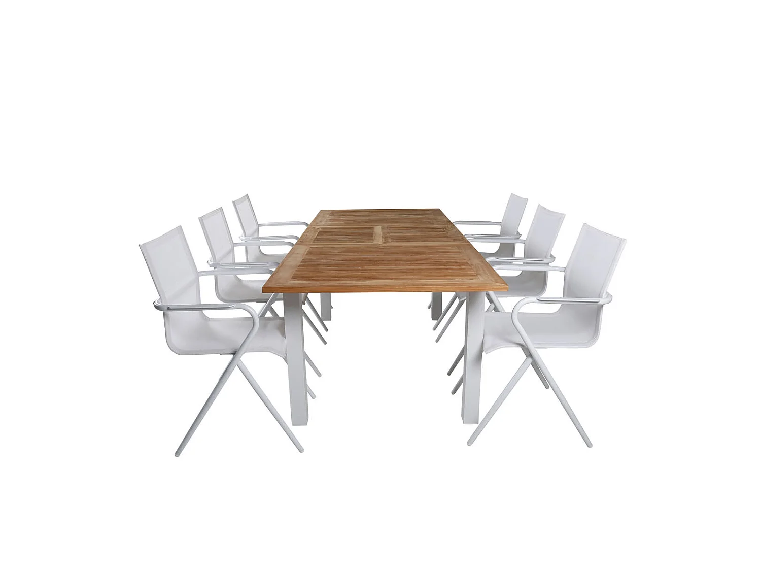 Panama Ensemble table et chaises de jardin, table 90x152/210cm et 6 chaises Alina, blanc, naturel.