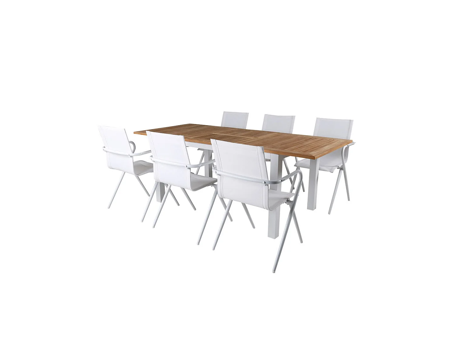 Panama Ensemble table et chaises de jardin, table 90x152/210cm et 6 chaises Alina, blanc, naturel.