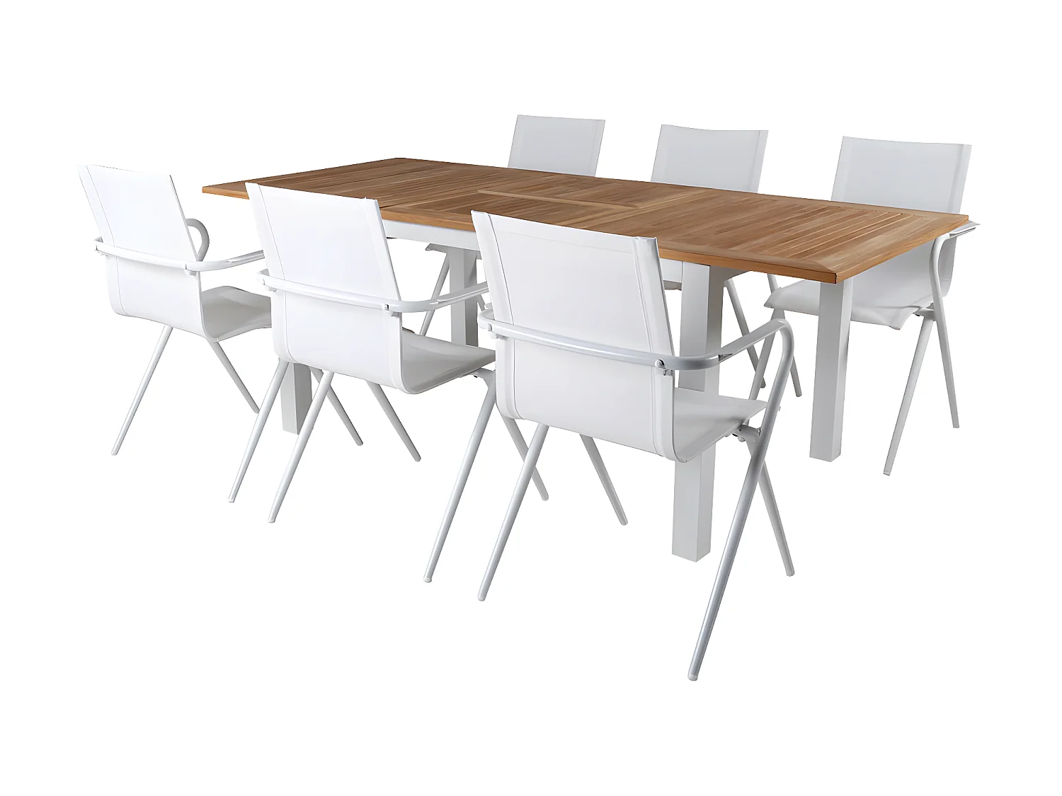 Panama Ensemble table et chaises de jardin, table 90x152/210cm et 6 chaises Alina, blanc, naturel.