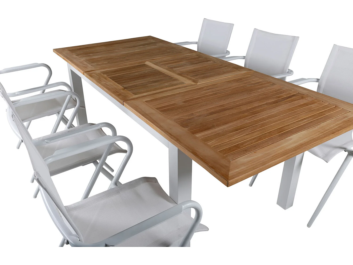 Panama Ensemble table et chaises de jardin, table 90x152/210cm et 6 chaises Alina, blanc, naturel.