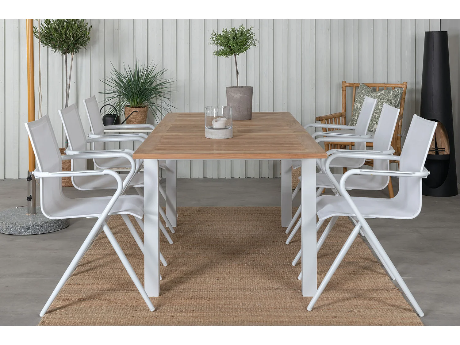 Panama Ensemble table et chaises de jardin, table 90x152/210cm et 6 chaises Alina, blanc, naturel.
