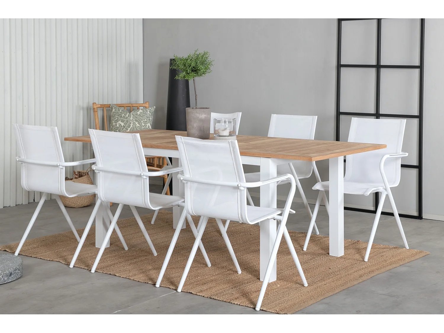 Panama Ensemble table et chaises de jardin, table 90x152/210cm et 6 chaises Alina, blanc, naturel.