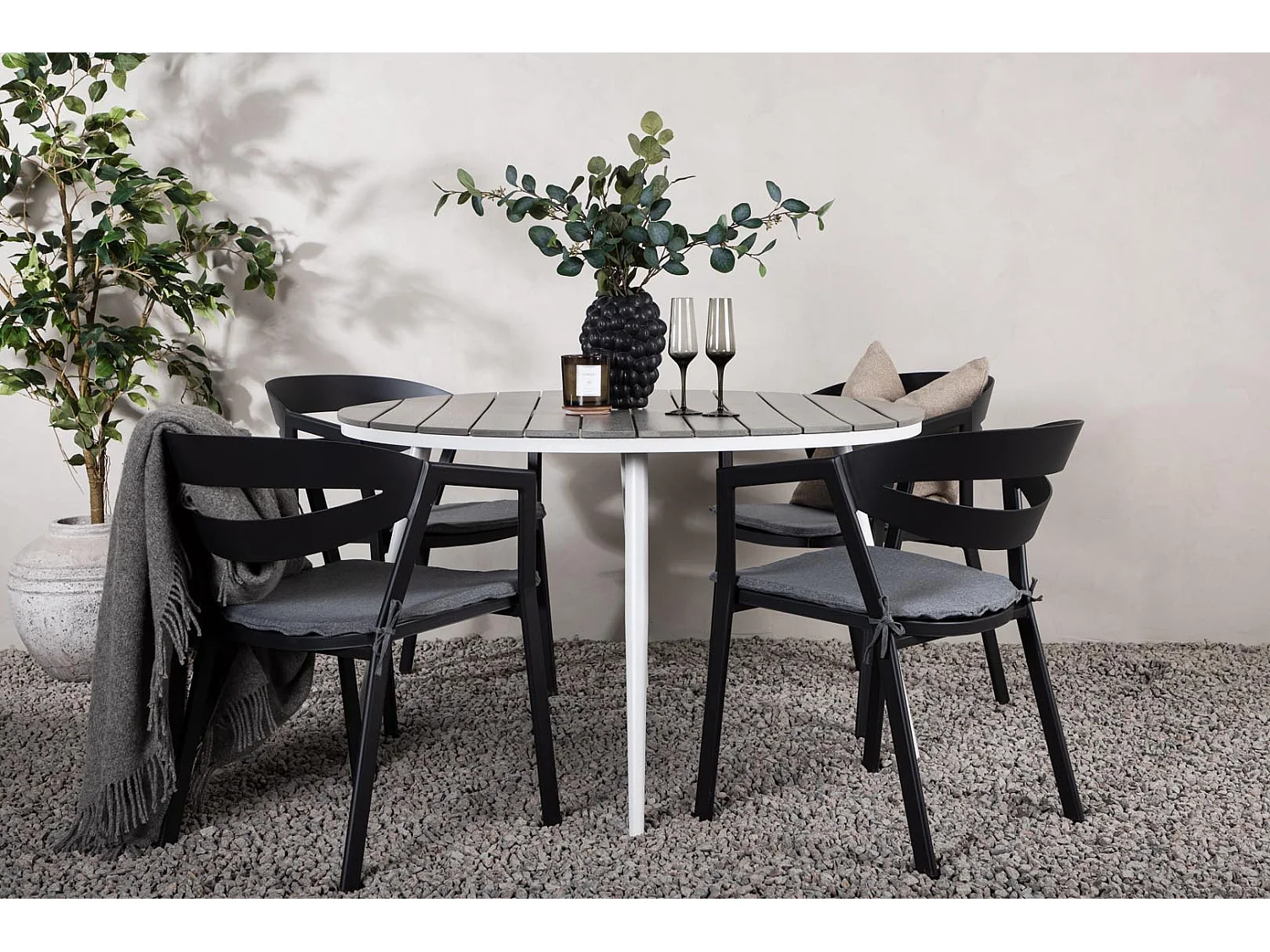 Break tuinmeubelset tafel 120x120cm, 4 stoelen Wear, grijs,zwart.