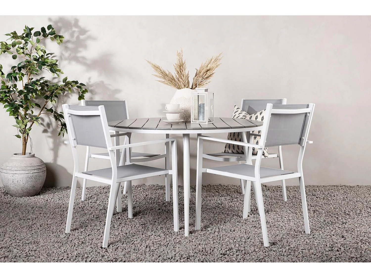 Break ensemble table et chaises de jardin, table 120x120cm, 4 chaises Copacabana, gris,gris.