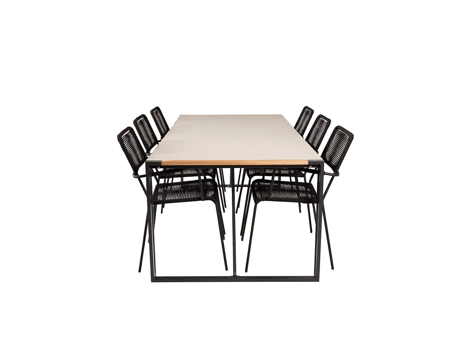 Texas Ensemble table et chaises de jardin, table 100x200cm et 6 chaises avec accoudoirs S Lindos, noir, naturel, gris.
