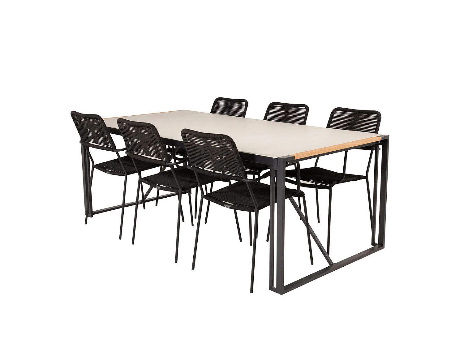 Texas Ensemble table et chaises de jardin, table 100x200cm et 6 chaises avec accoudoirs S Lindos, noir, naturel, gris.