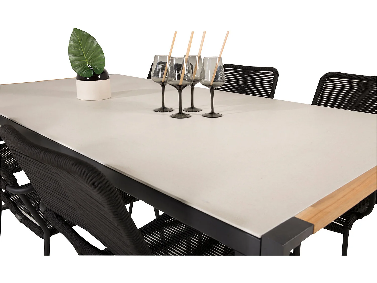 Texas Ensemble table et chaises de jardin, table 100x200cm et 6 chaises avec accoudoirs S Lindos, noir, naturel, gris.