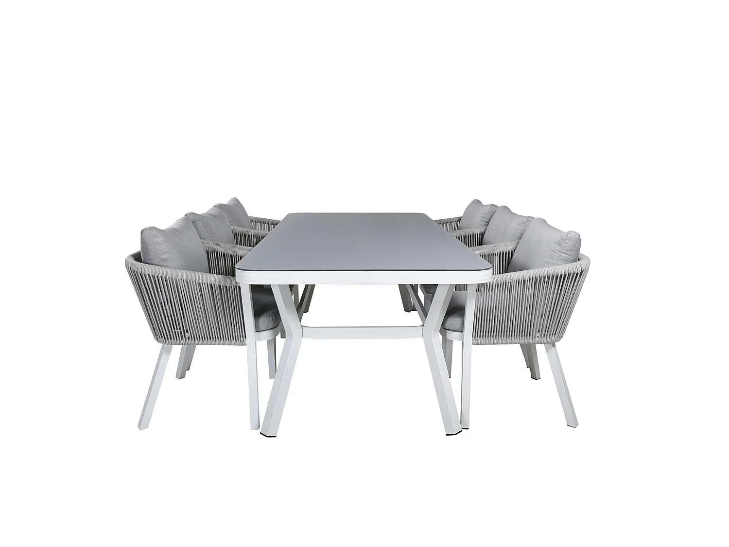 Virya Ensemble table et chaises de jardin, table 100x200cm et 6 chaises Virya, blanc, gris.
