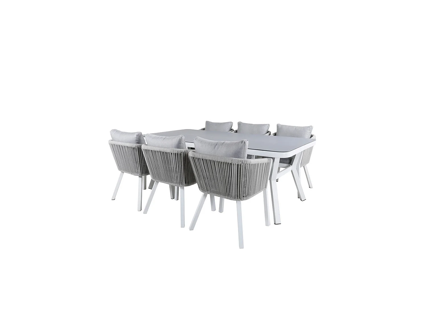 Virya Ensemble table et chaises de jardin, table 100x200cm et 6 chaises Virya, blanc, gris.