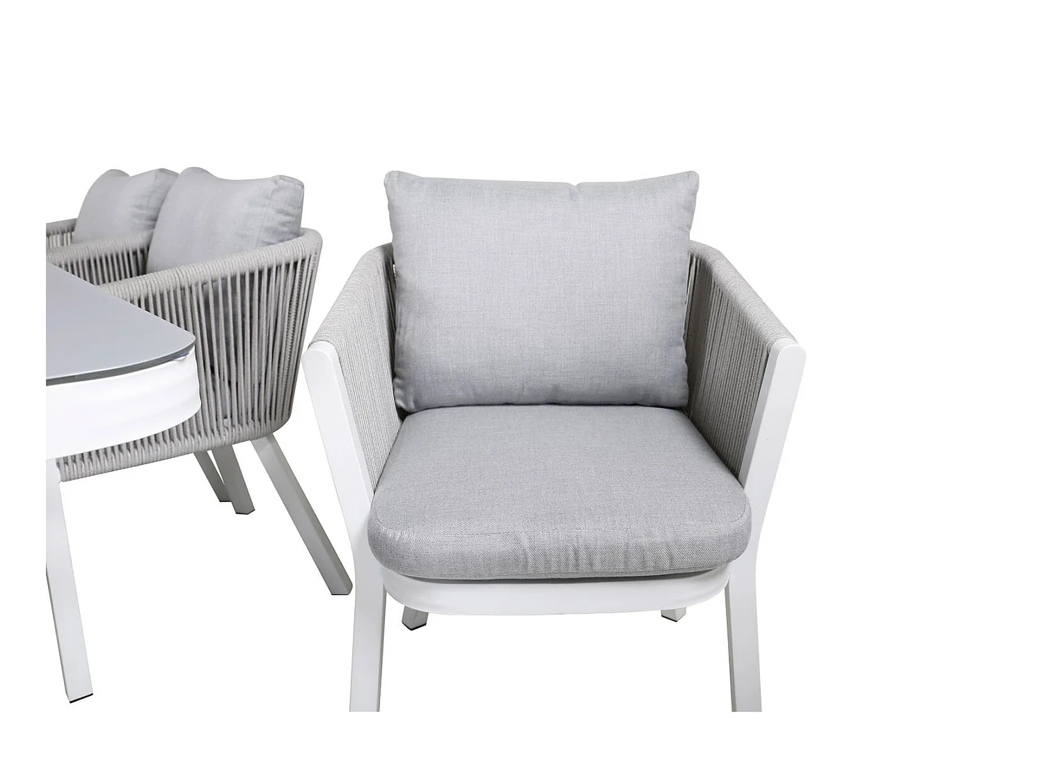 Virya Ensemble table et chaises de jardin, table 100x200cm et 6 chaises Virya, blanc, gris.
