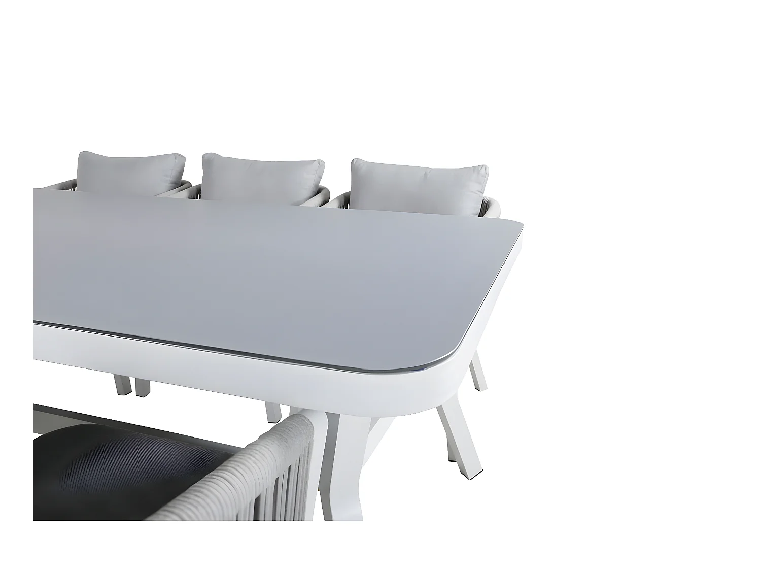 Virya Ensemble table et chaises de jardin, table 100x200cm et 6 chaises Virya, blanc, gris.