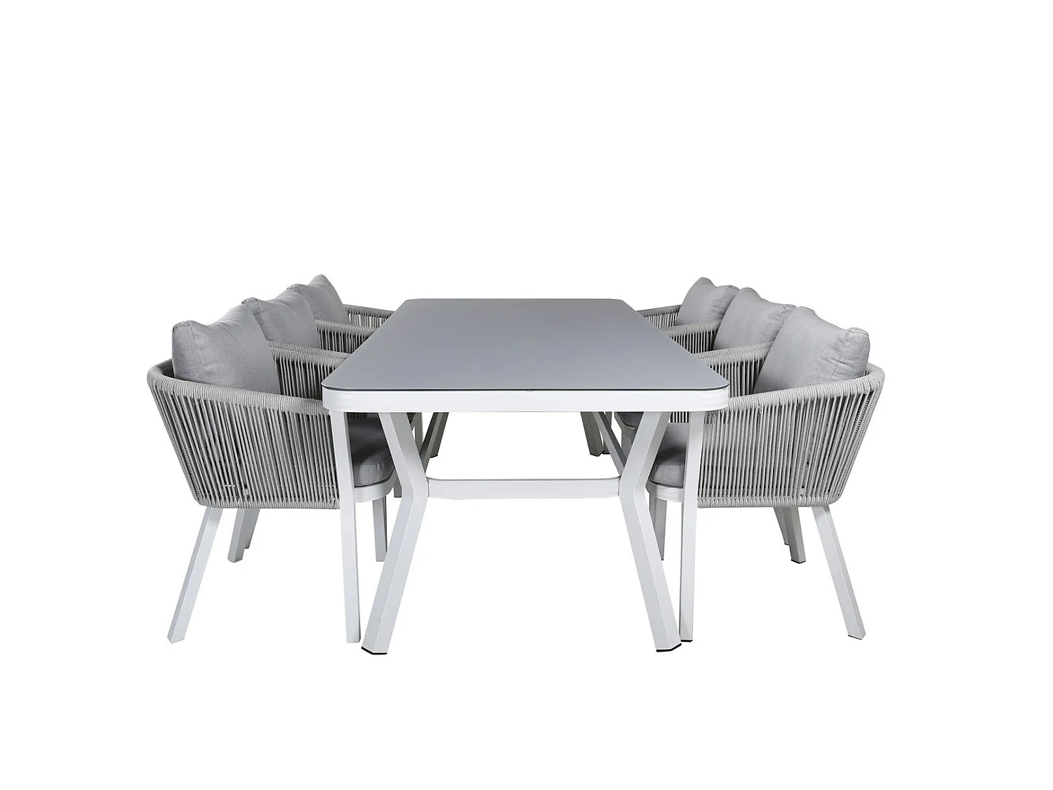 Virya Ensemble table et chaises de jardin, table 100x200cm et 6 chaises Virya, blanc, gris.