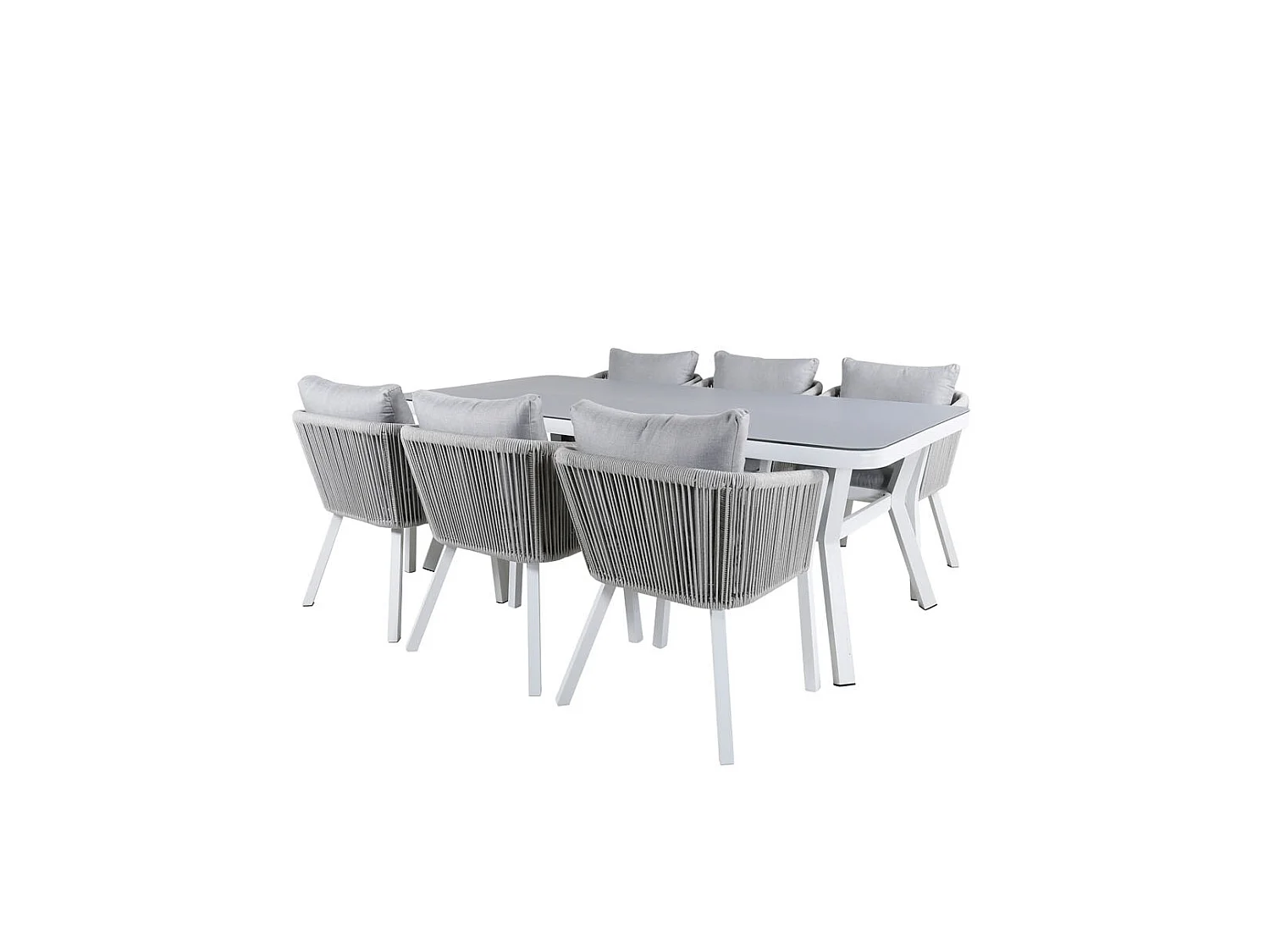 Virya Ensemble table et chaises de jardin, table 100x200cm et 6 chaises Virya, blanc, gris.