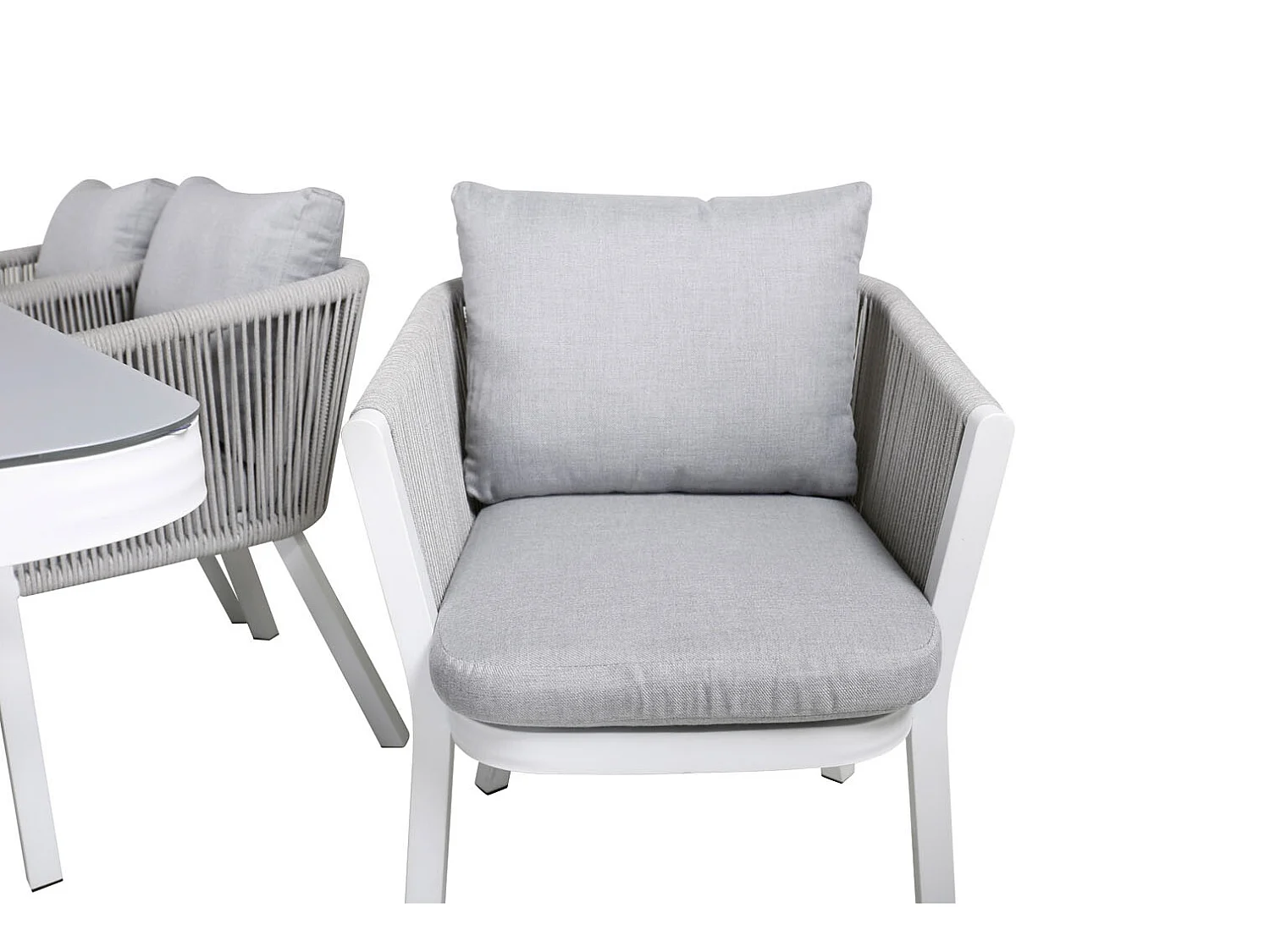 Virya Ensemble table et chaises de jardin, table 100x200cm et 6 chaises Virya, blanc, gris.