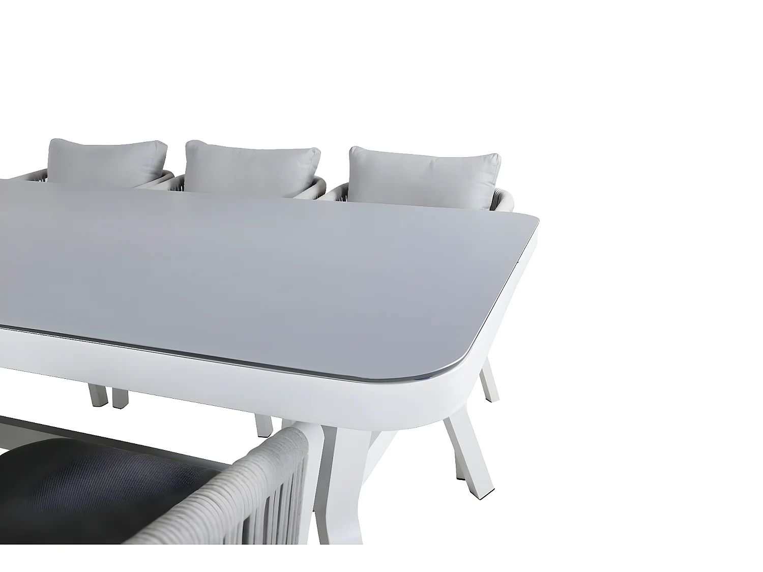 Virya Ensemble table et chaises de jardin, table 100x200cm et 6 chaises Virya, blanc, gris.