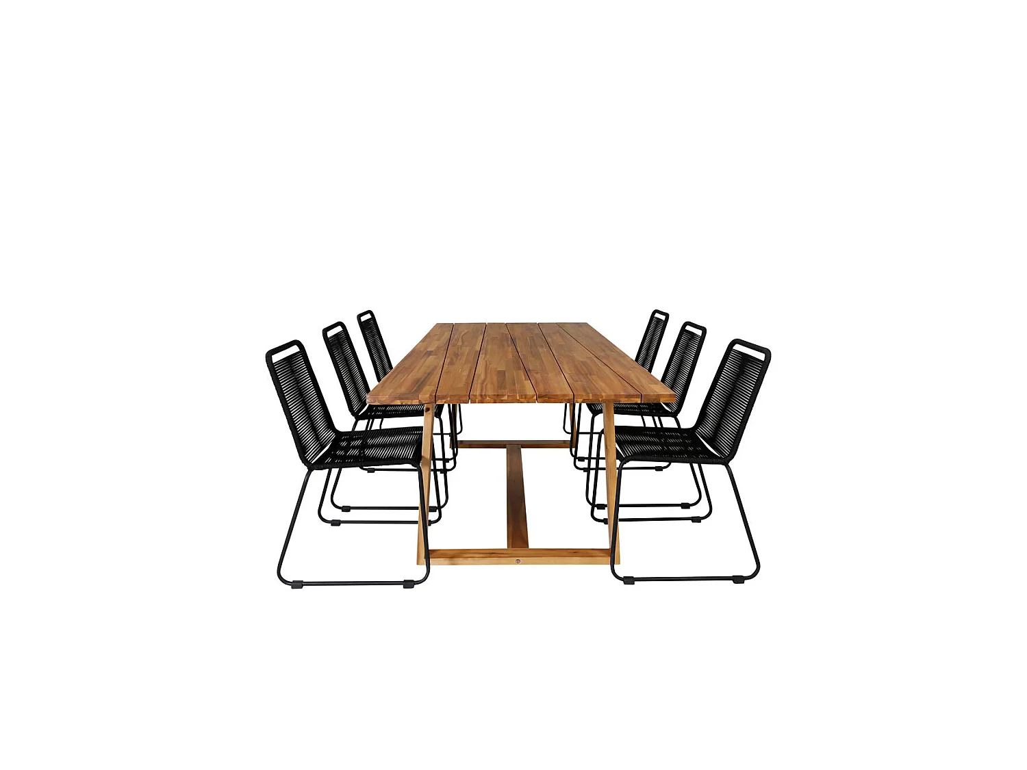 Plankton Ensemble table et chaises de jardin, table 100x220cm et 6 chaises stabelS Lindos, noir, naturel.