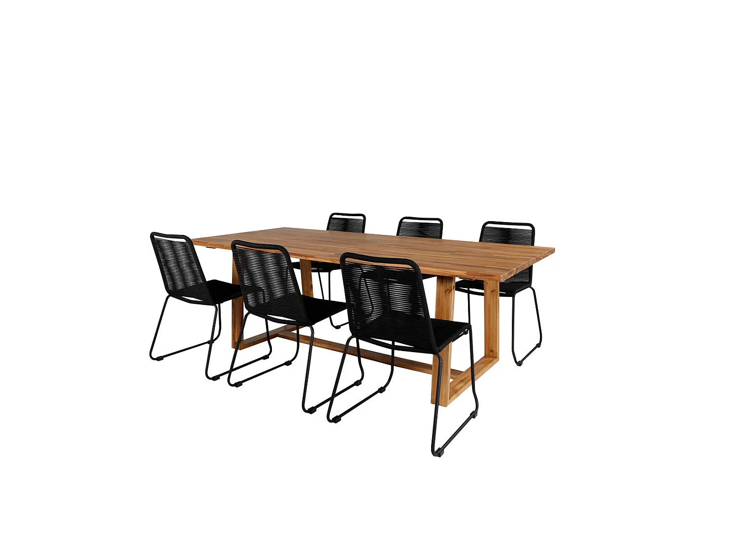 Plankton Gartenset Tisch 100x220cm und 6 Stühle stabelS Lindos schwarz, natur.