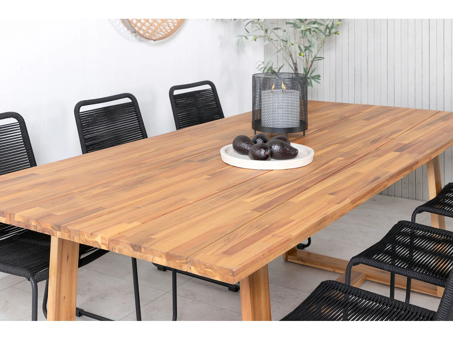 Plankton Gartenset Tisch 100x220cm und 6 Stühle stabelS Lindos schwarz, natur.