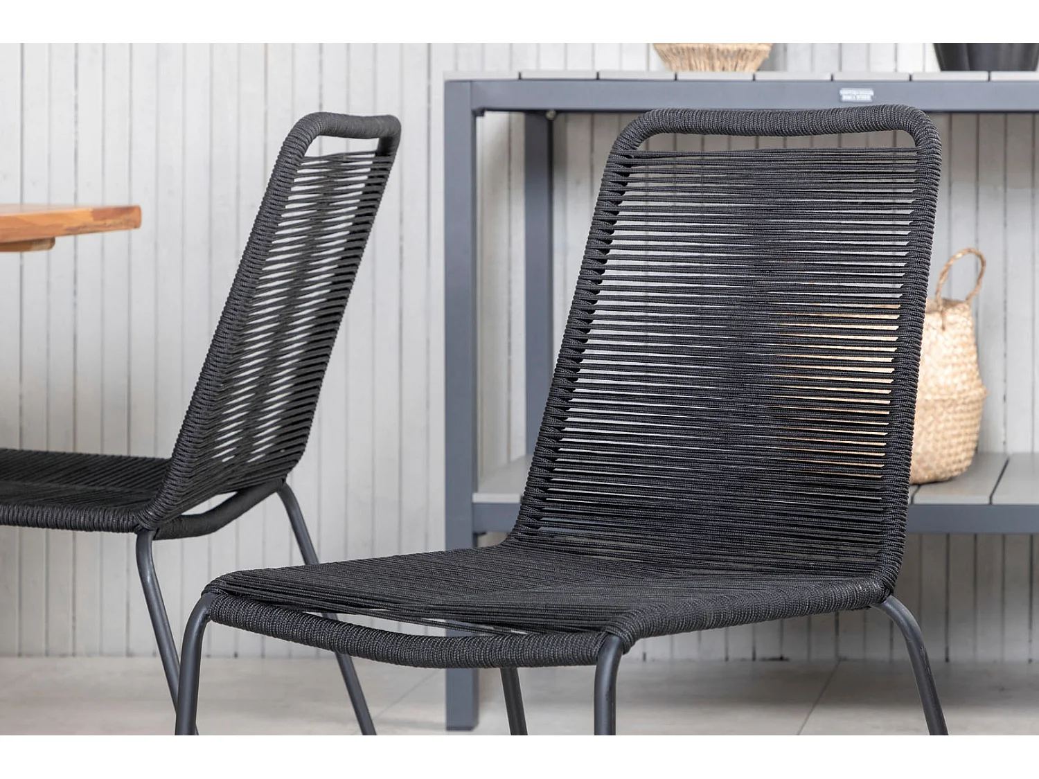 Plankton Gartenset Tisch 100x220cm und 6 Stühle stabelS Lindos schwarz, natur.