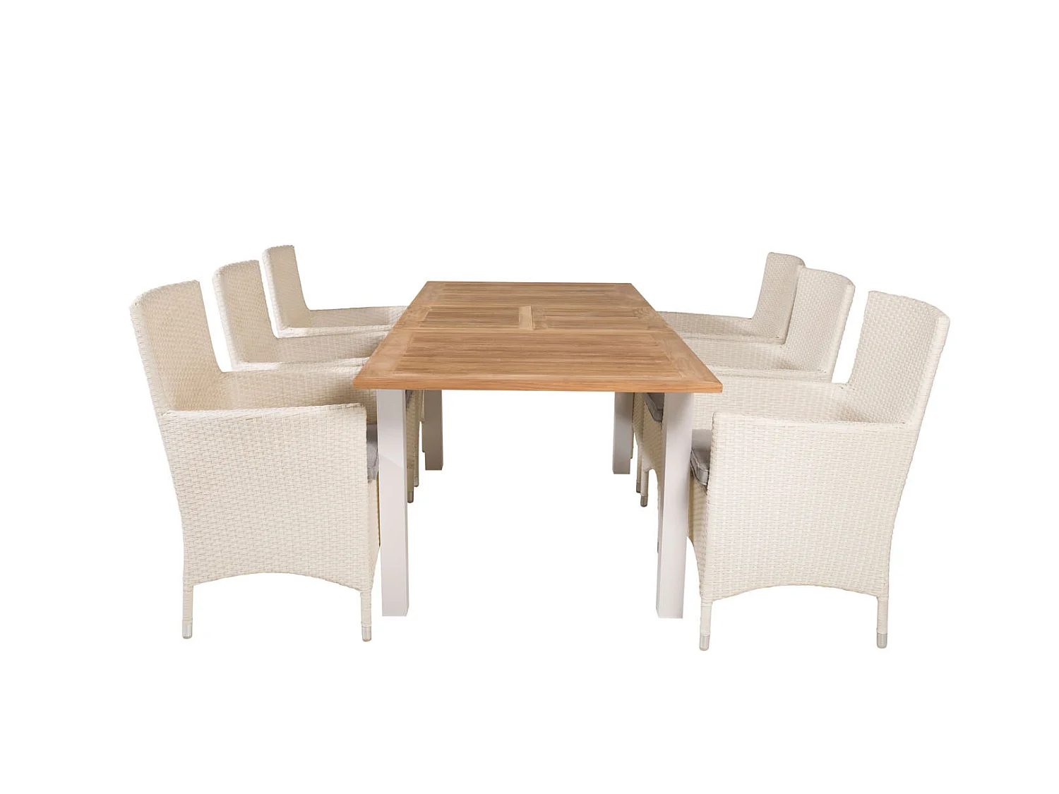 Panama Ensemble table et chaises de jardin, table 90x152/210cm et 6 chaises Malin, blanc, naturel.