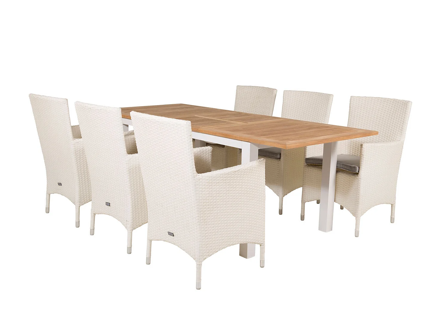 Panama Ensemble table et chaises de jardin, table 90x152/210cm et 6 chaises Malin, blanc, naturel.
