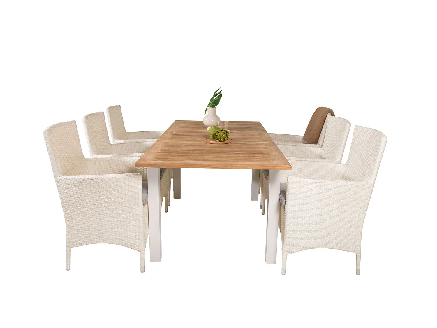 Panama Ensemble table et chaises de jardin, table 90x152/210cm et 6 chaises Malin, blanc, naturel.