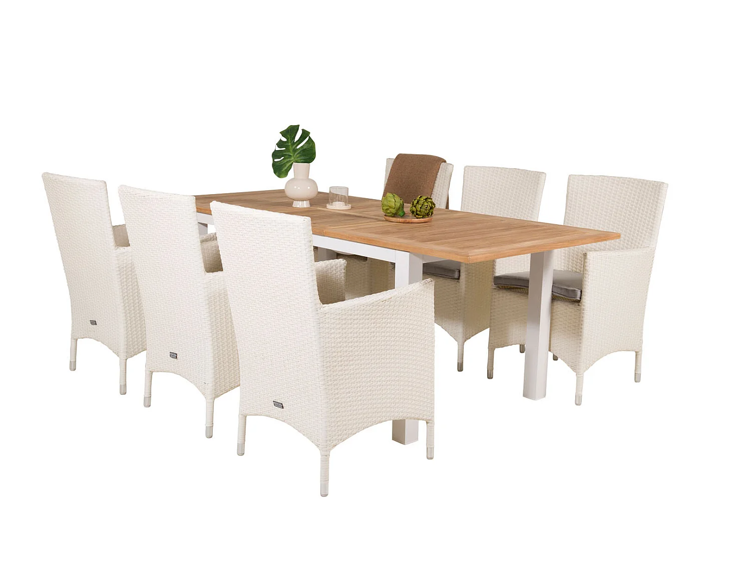 Panama Ensemble table et chaises de jardin, table 90x152/210cm et 6 chaises Malin, blanc, naturel.
