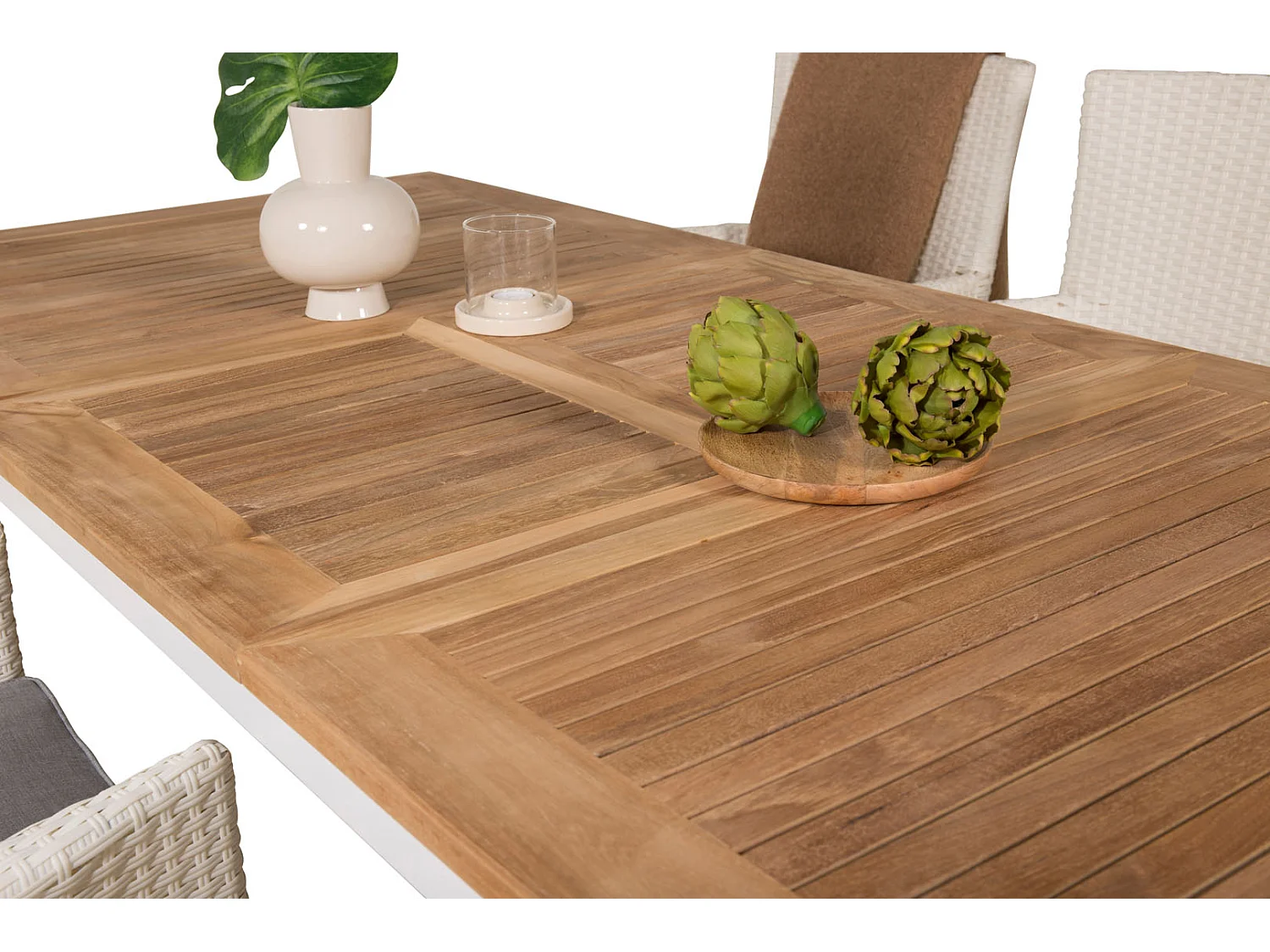 Panama Ensemble table et chaises de jardin, table 90x152/210cm et 6 chaises Malin, blanc, naturel.