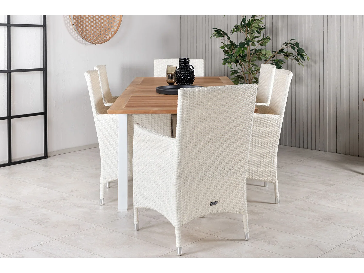 Panama Ensemble table et chaises de jardin, table 90x152/210cm et 6 chaises Malin, blanc, naturel.